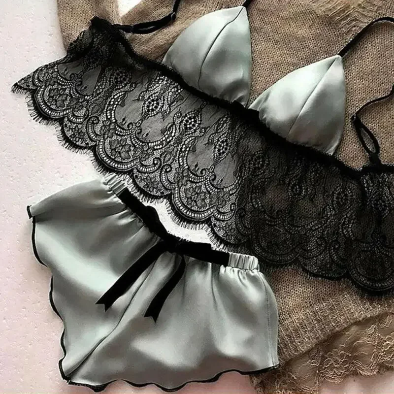 Lace Bralette Set - Women's Underwear Sexy Silk Satin Lingerie