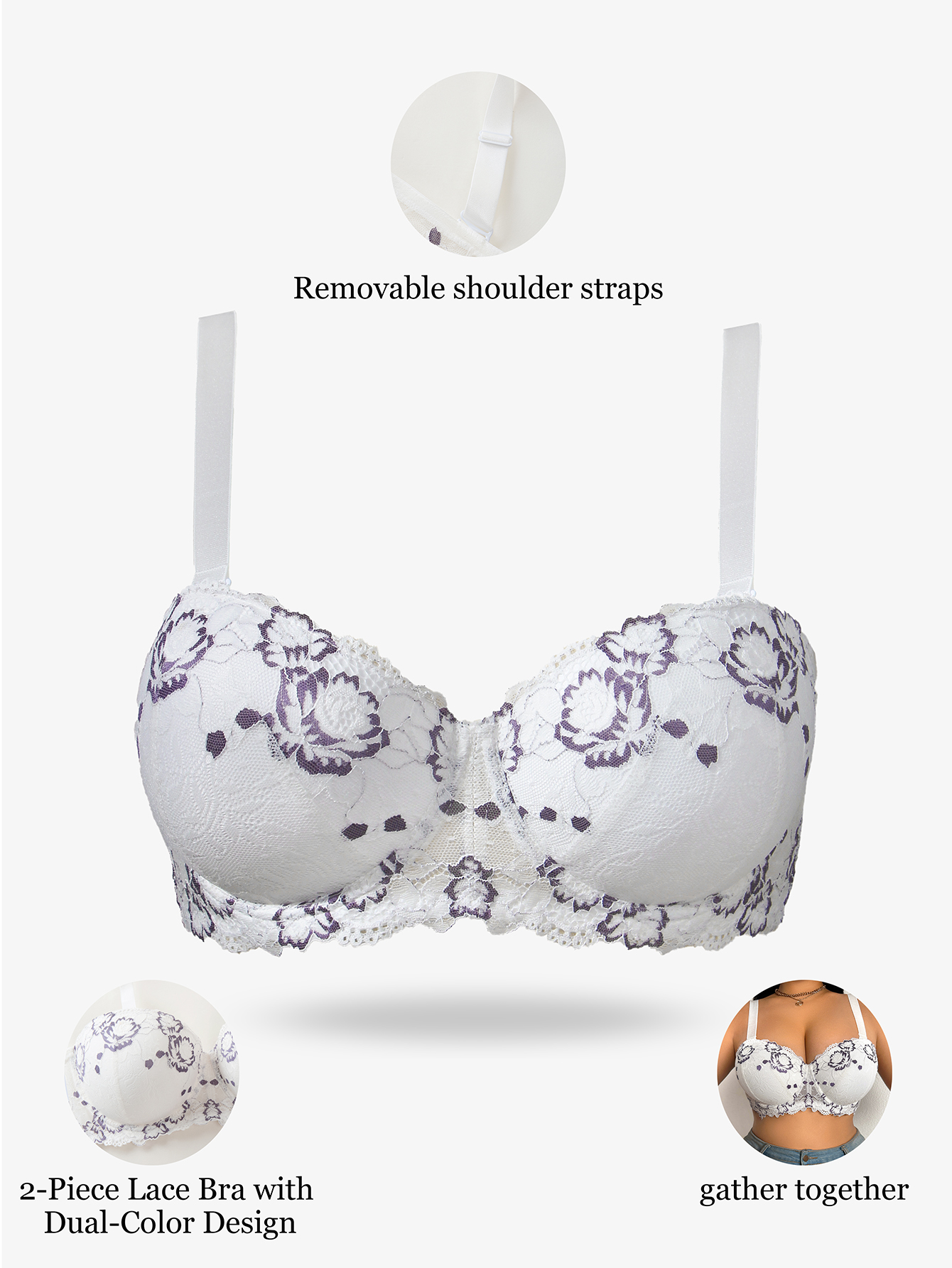 Plus Size Lace & Embroidery Wo - Plunge Bra Push Up review and price