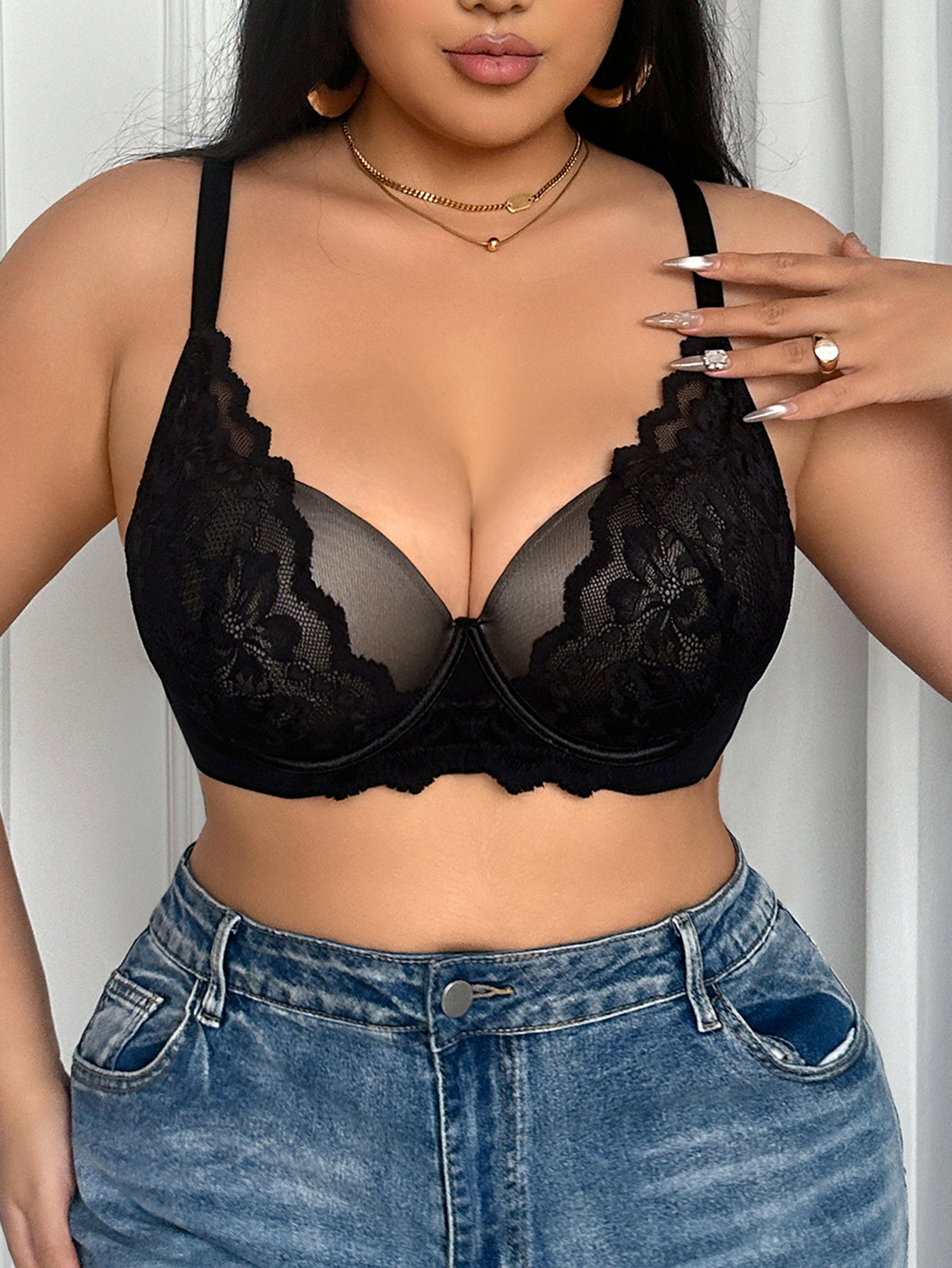 Wide Strap Plus Size Women Bra - Sheer Mesh Bra review and price