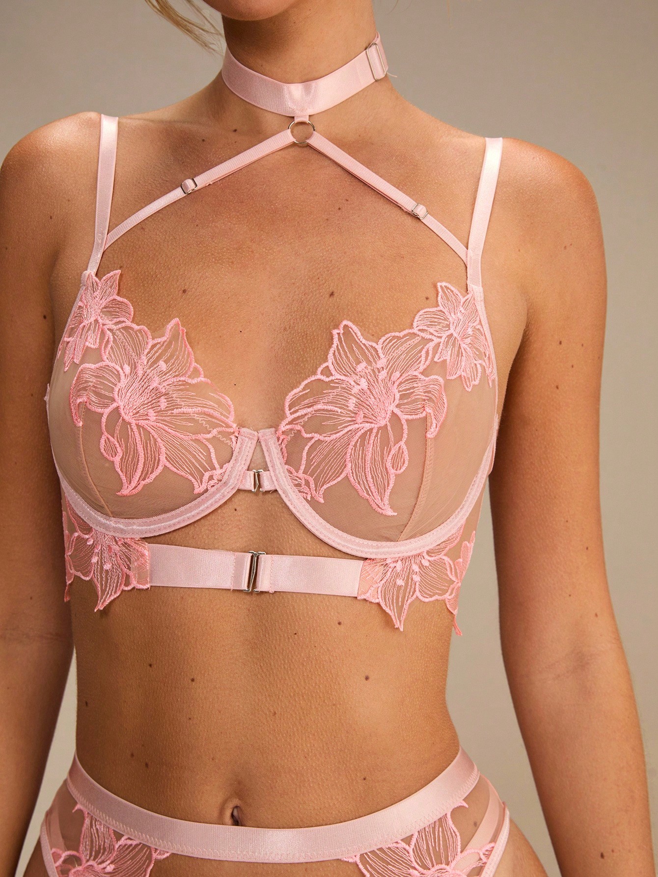 Pink Floral Lace Sheer Front-O - Sheer Bra Lace review and price